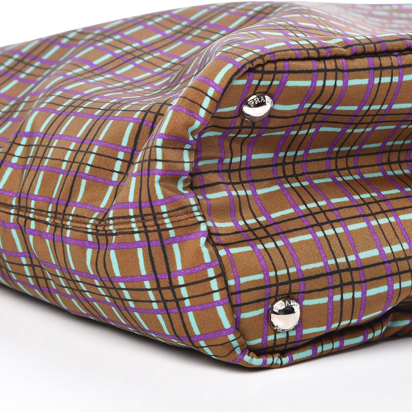 Tessuto Stampato Nylon Saffiano Check Print Tote Viola