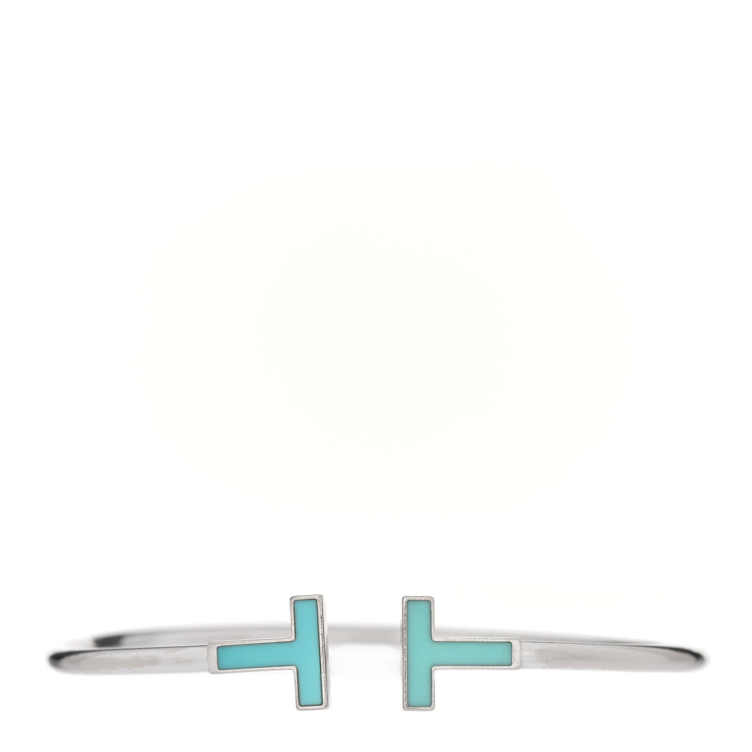 Tiffany 18K White Gold Turquoise T Wire Bracelet 1 of 5