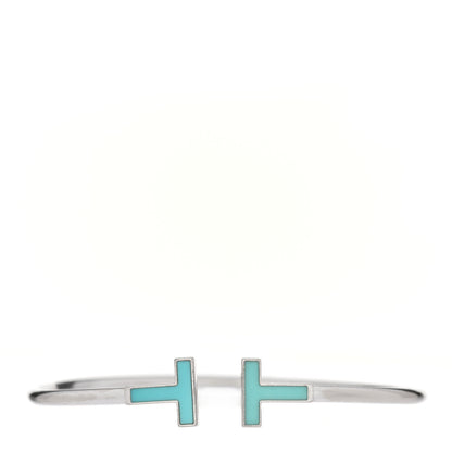 Tiffany 18K White Gold Turquoise T Wire Bracelet 1 of 5