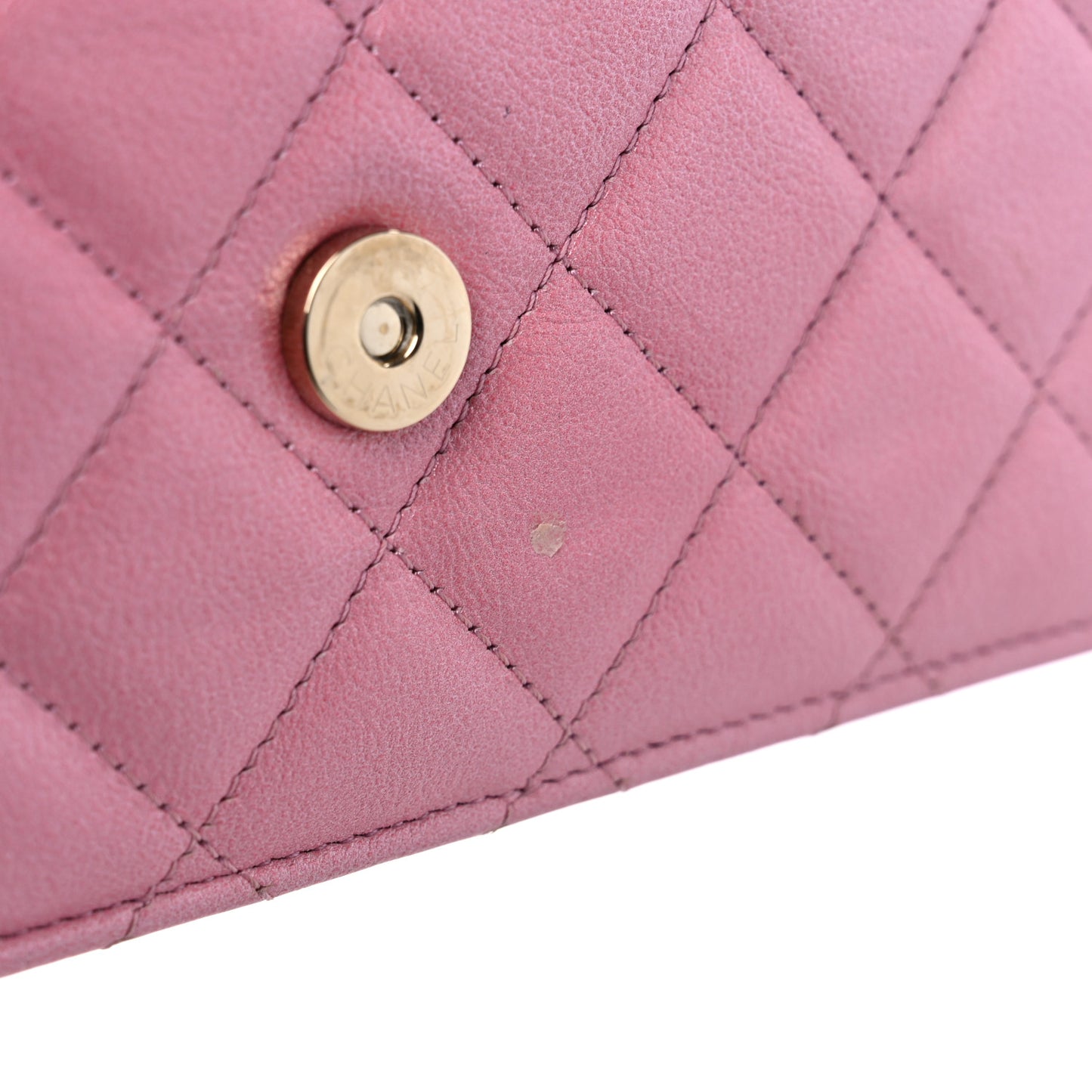 Cloudy Pearly Goatskin Quilted Wallet on Chain WOC Light Pink