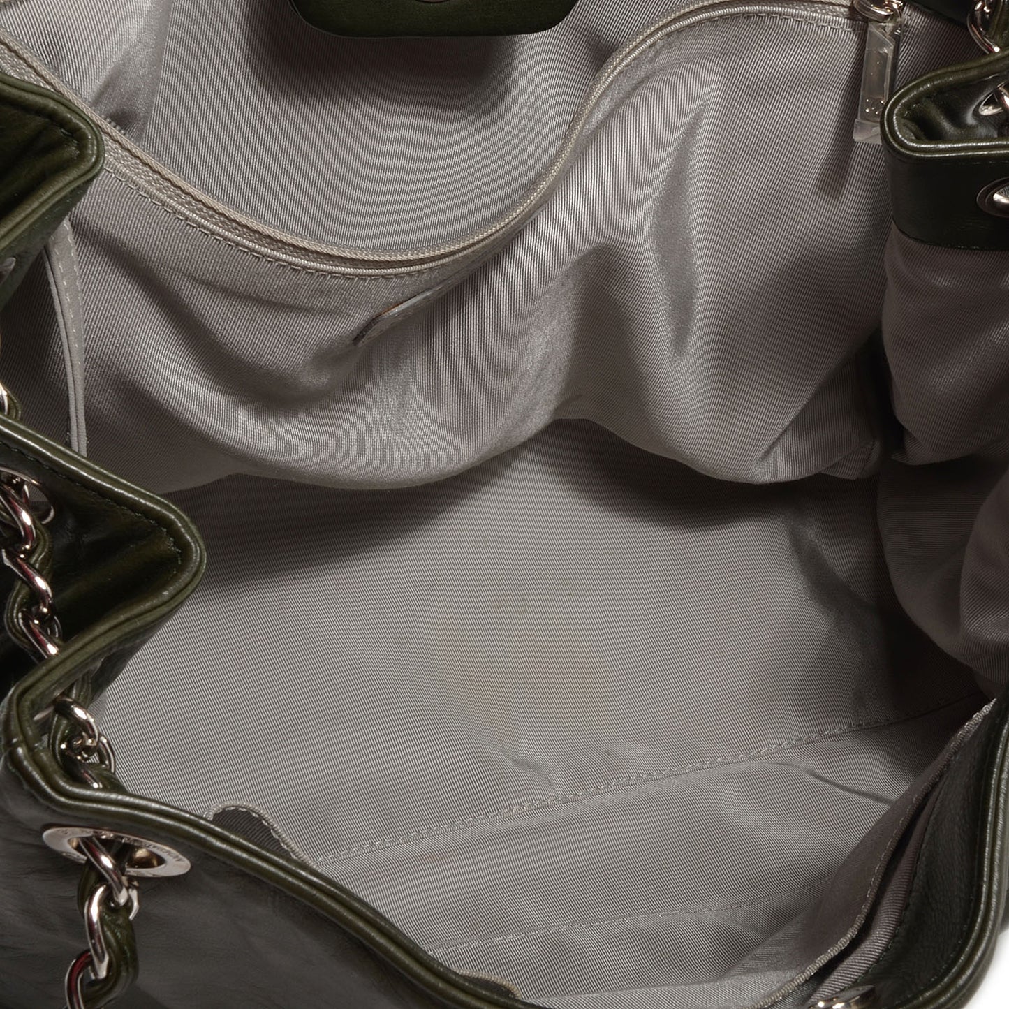 Calfskin On The Bund Open Accordion Tote Dark Khaki
