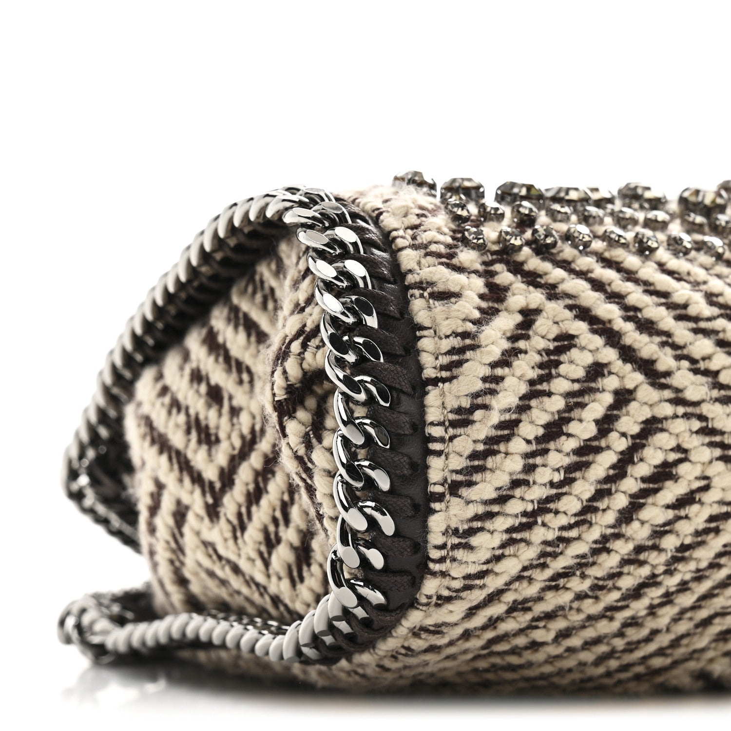 Stella McCartney Crystal Embroidered Jacquard Tiny Falabella Tote Chocolate Cream 9 of 10