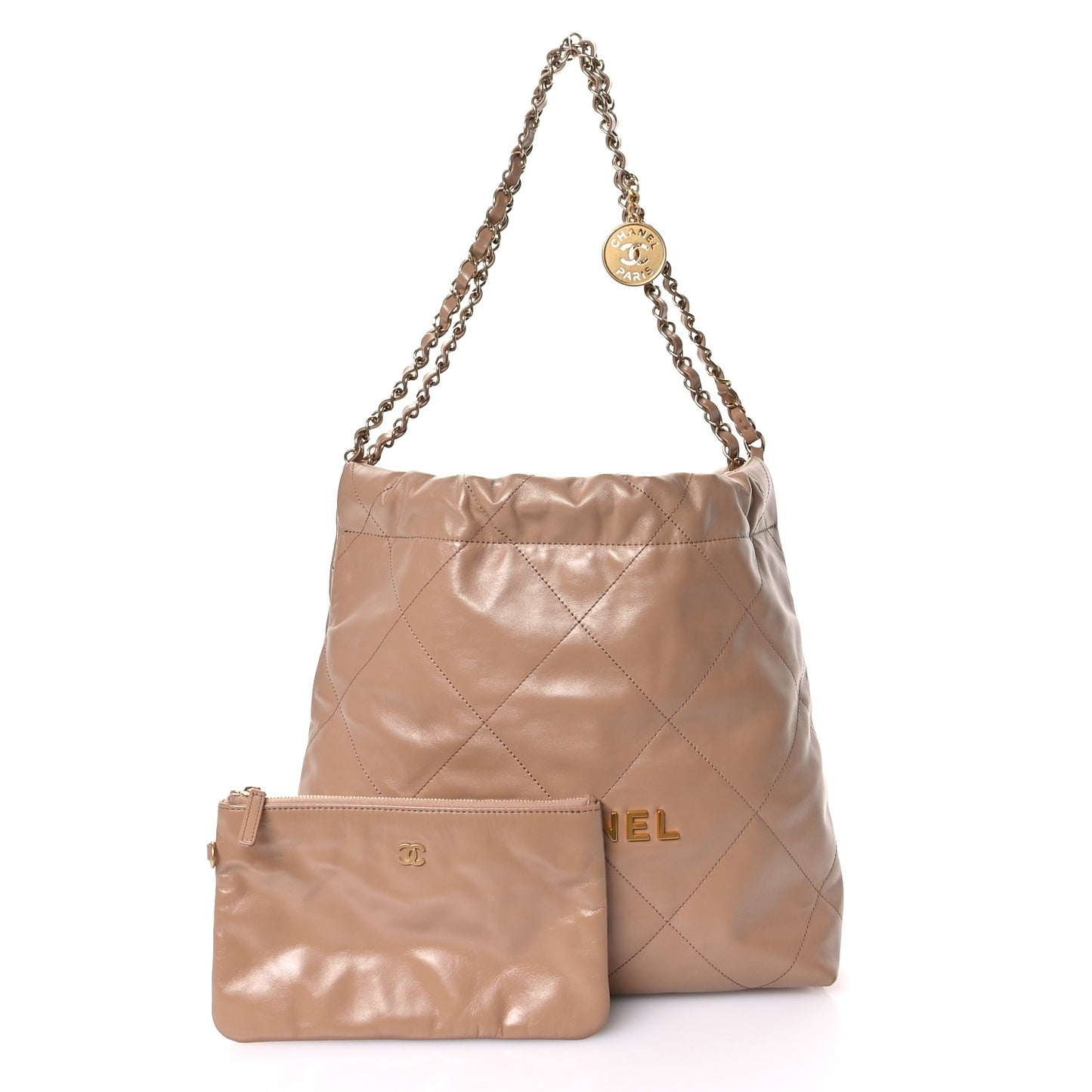 Shiny Calfskin Quilted Small Chanel 22 Beige