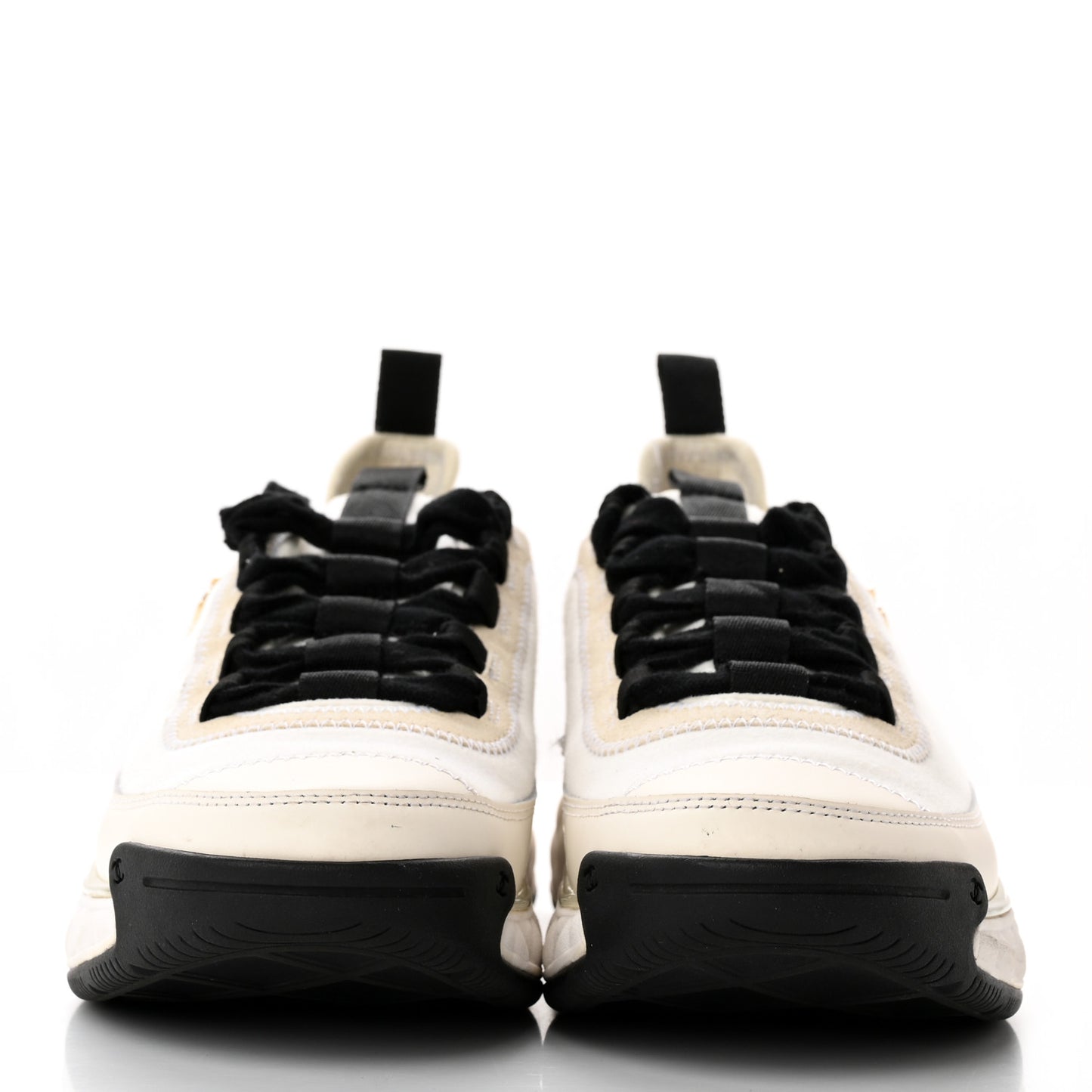Velvet Calfskin Mixed Fibers CC Sneakers 36 Ivory Black