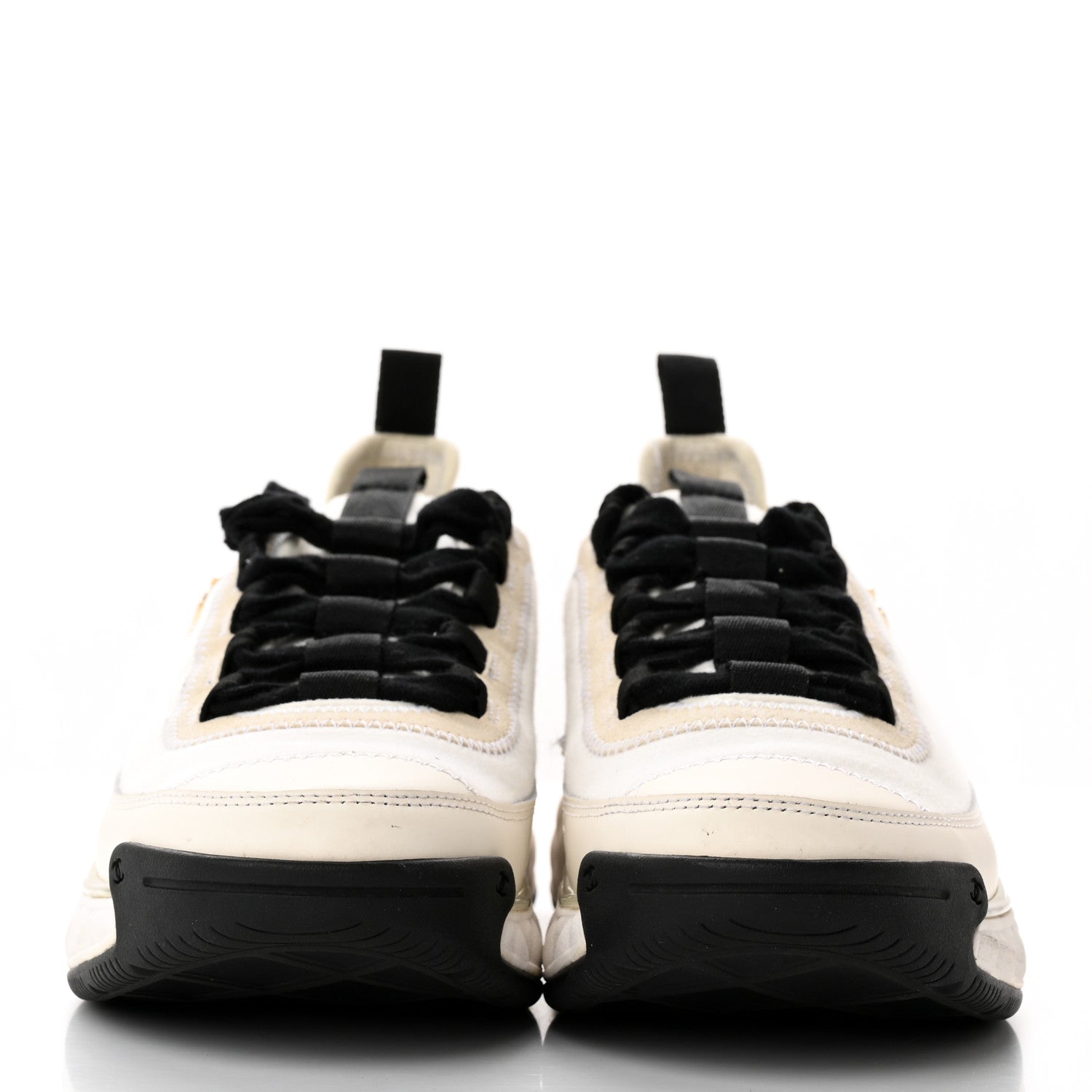 Chanel Velvet Calfskin Mixed Fibers CC Sneakers 36 Ivory Black 2 of 13