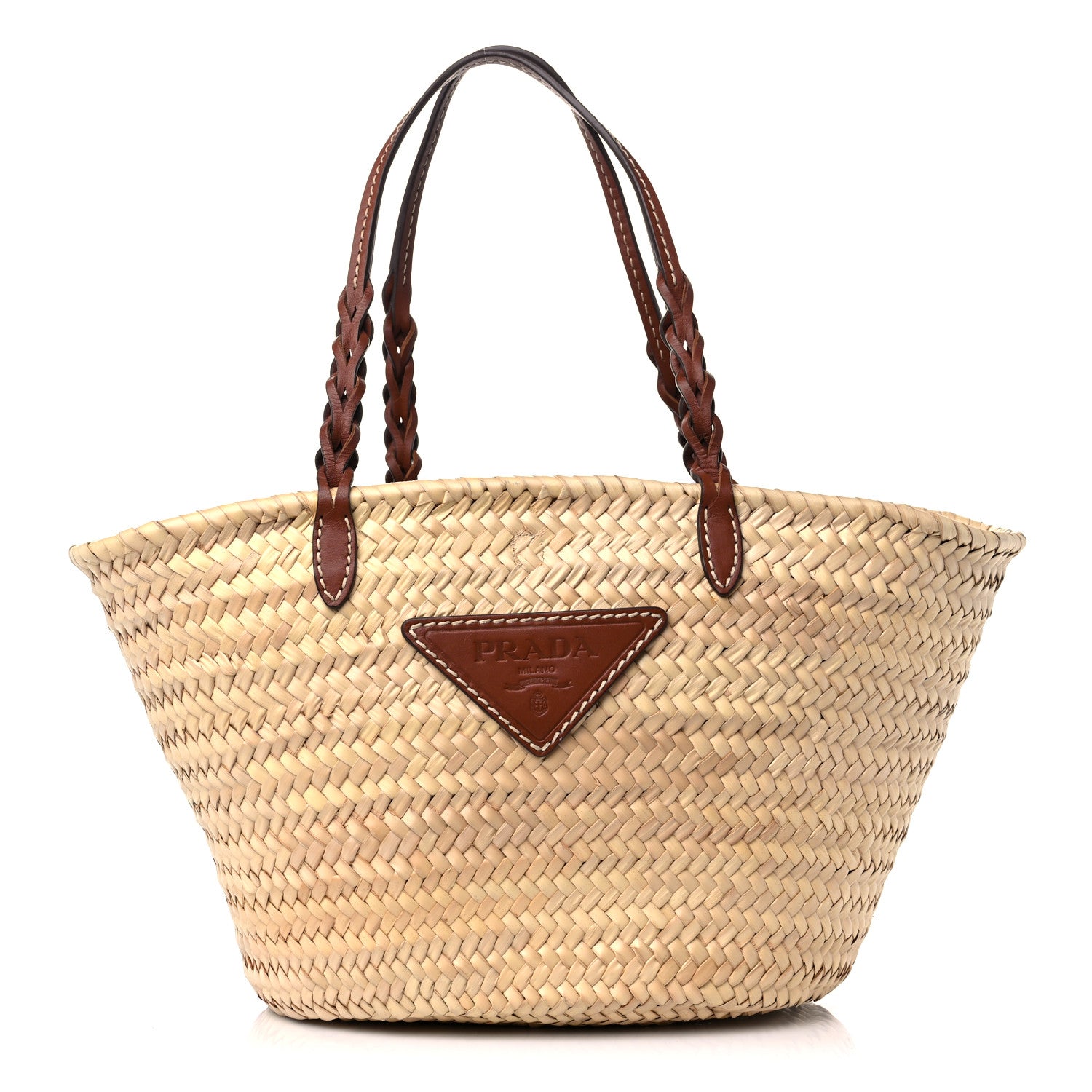Prada Palmitto Vitello Woven Braided Large Basket Tote Bag Naturale Cognac 1 of 8