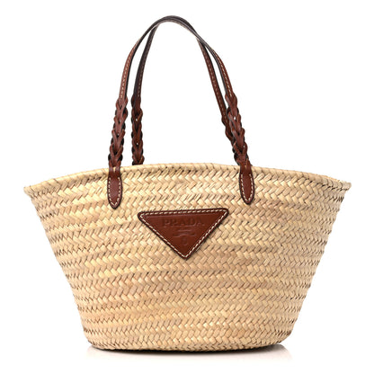 Prada Palmitto Vitello Woven Braided Large Basket Tote Bag Naturale Cognac 1 of 8
