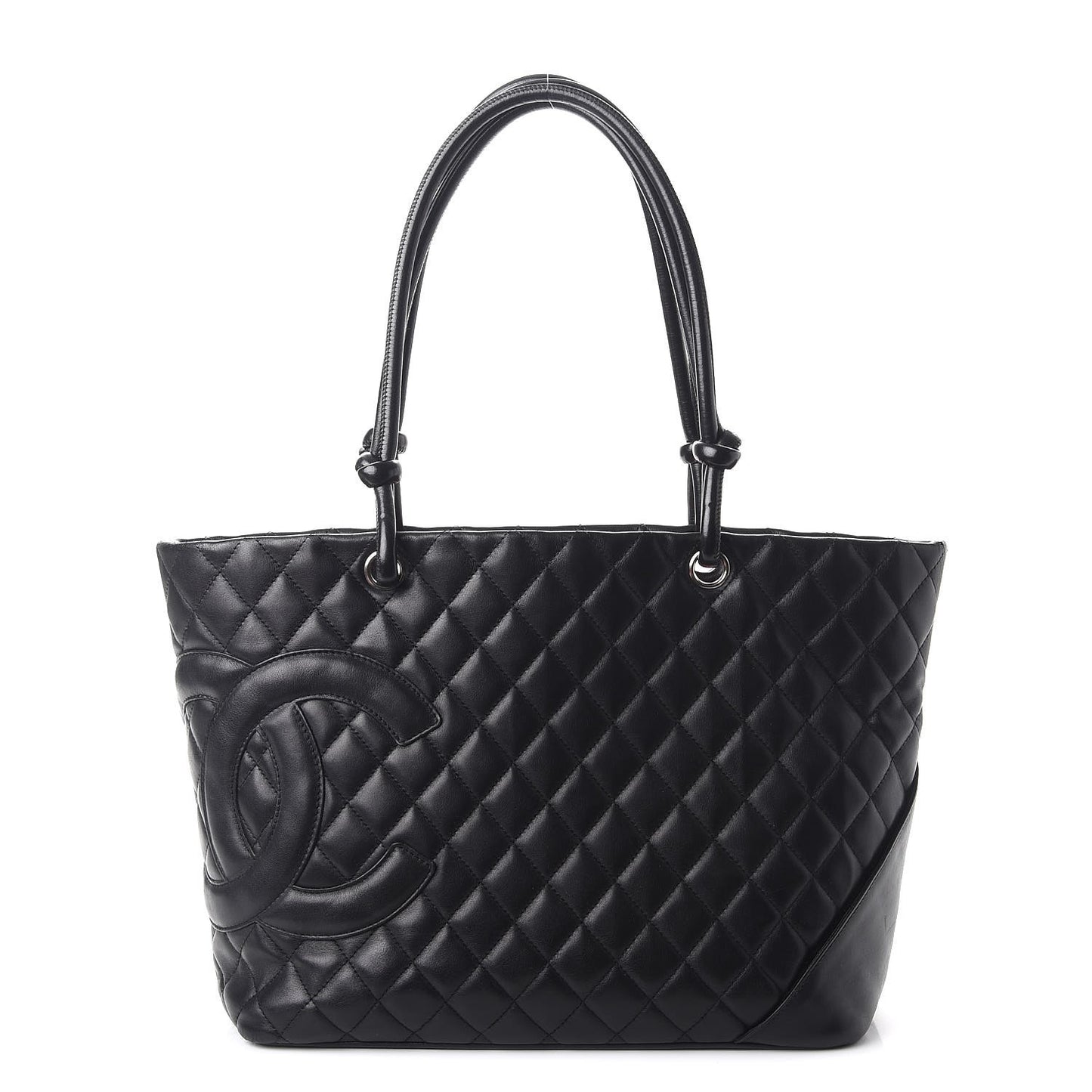 Calfskin Quilted Large Cambon Tote Black