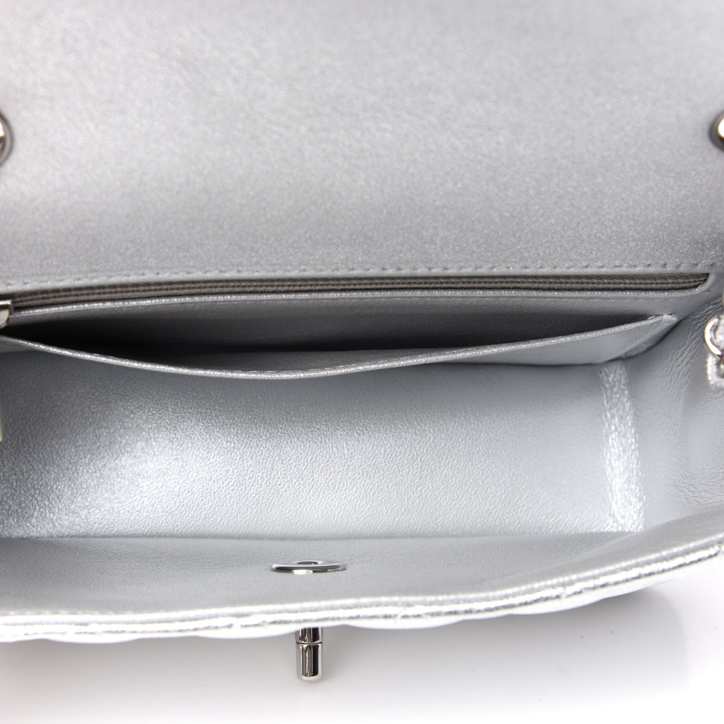 Metallic Lambskin Quilted Mini Rectangular Flap Silver