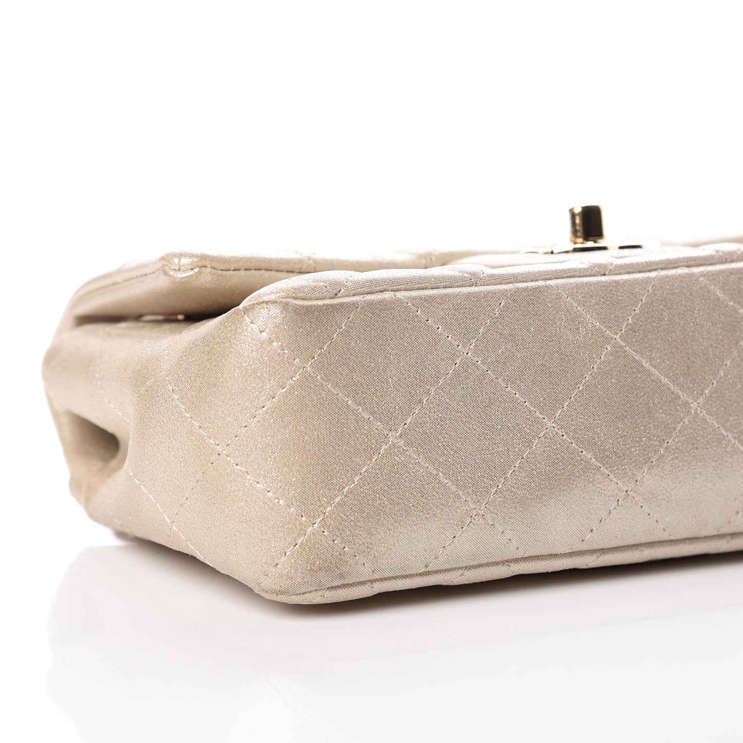Iridescent Calfskin Quilted Mini Rectangular Flap Beige Clair