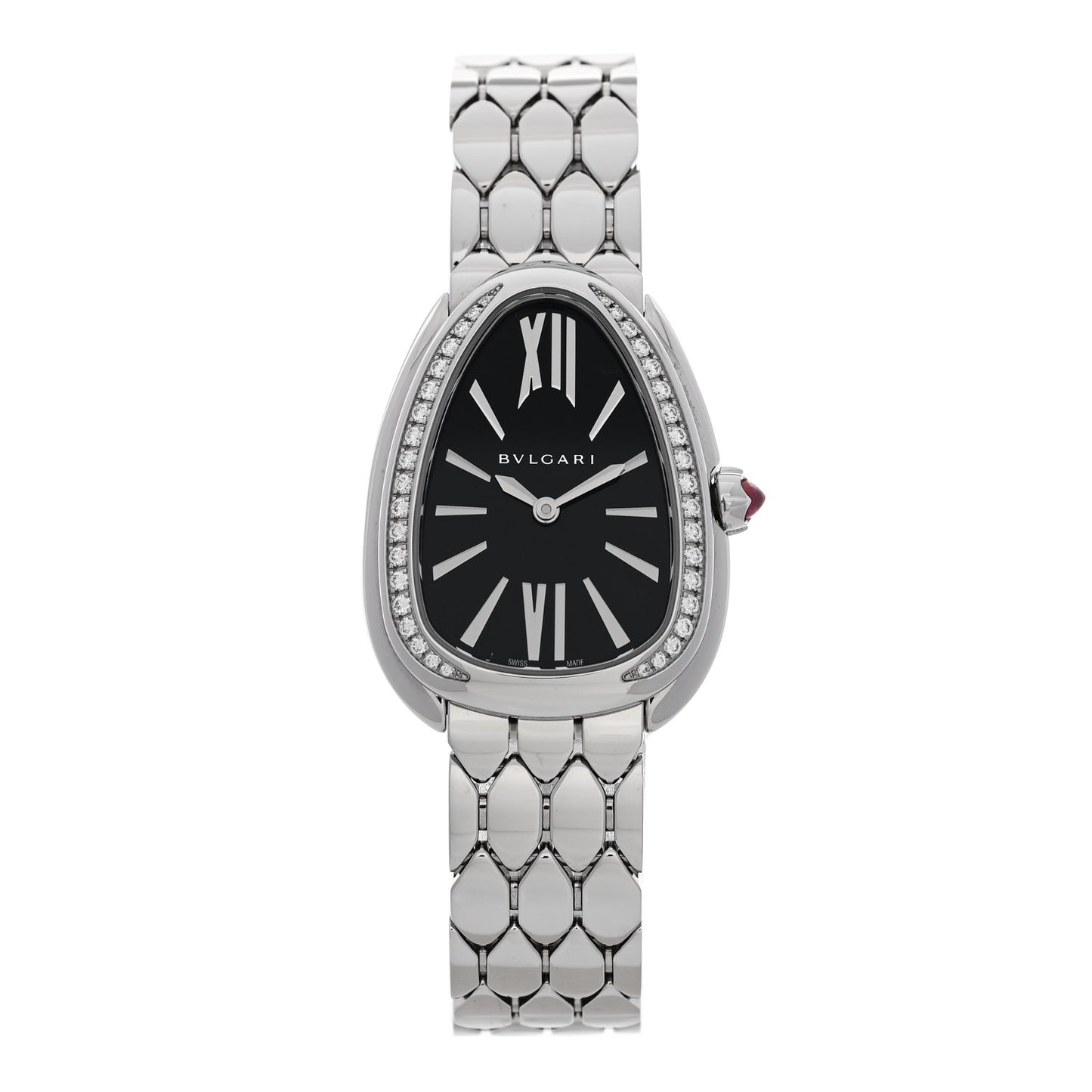 Stainless Steel Diamond Bezel 25mm Serpenti Seduttori Quartz Watch Black
