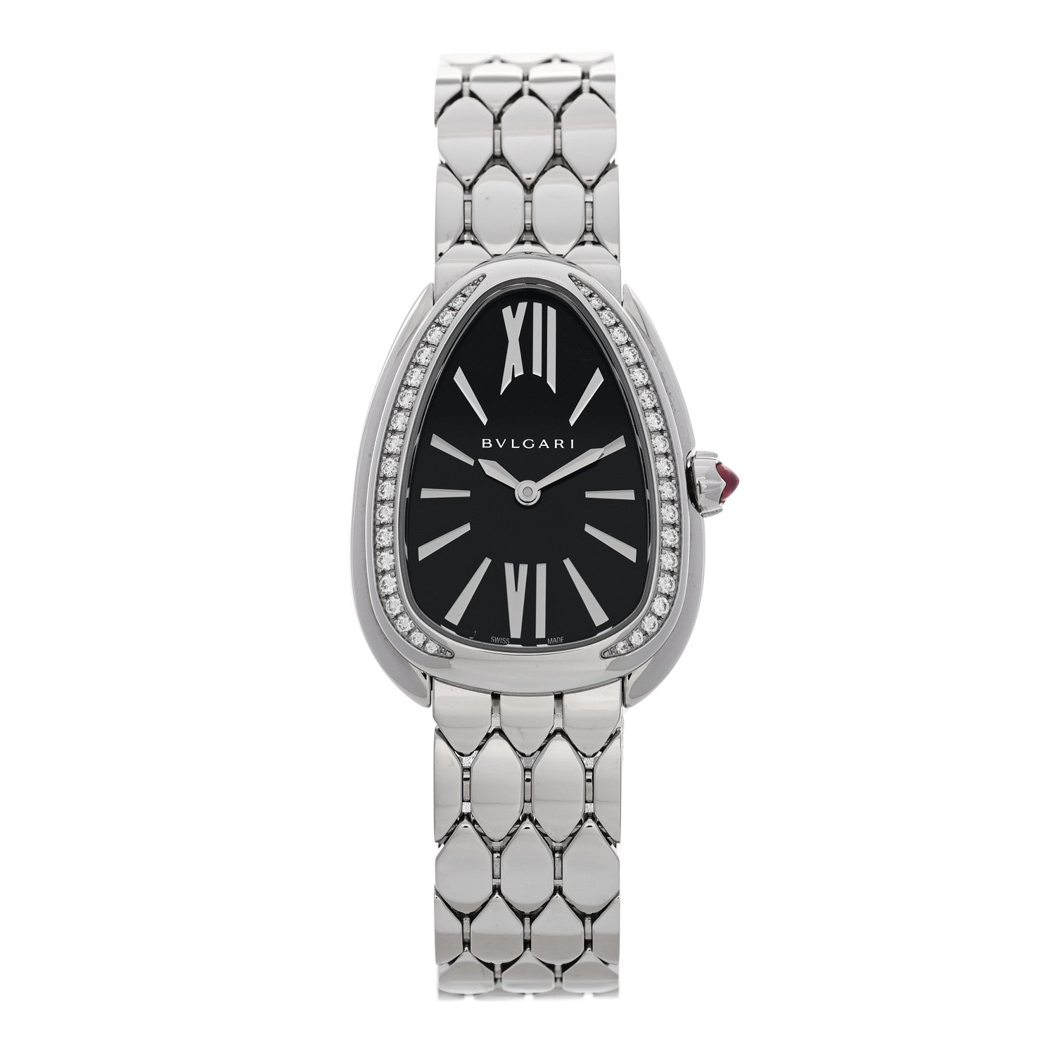 Bulgari Stainless Steel Diamond Bezel 25mm Serpenti Seduttori Quartz Watch Black 1 of 5