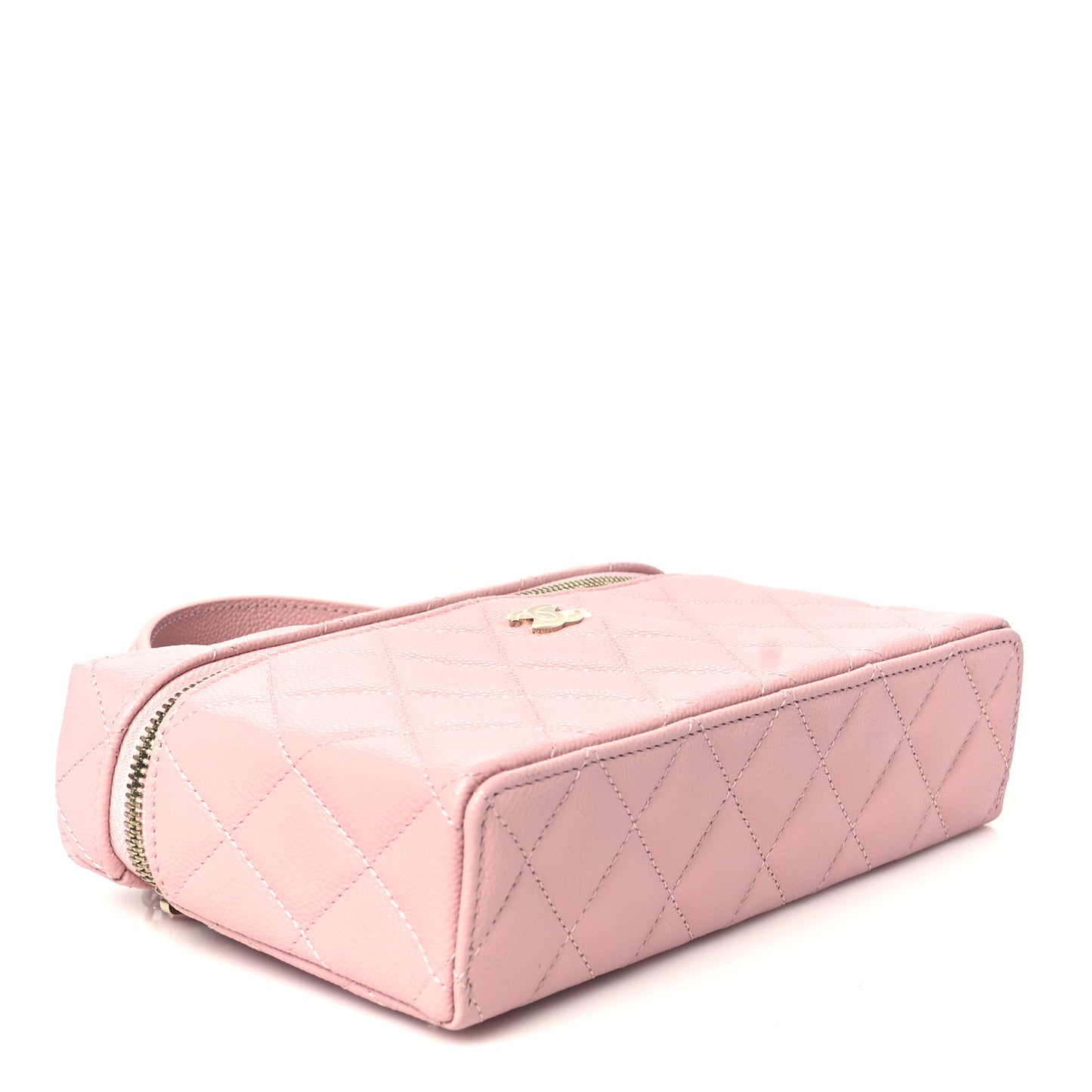 Caviar Quilted Top Handle Slim Vanity With Chain Light Pink