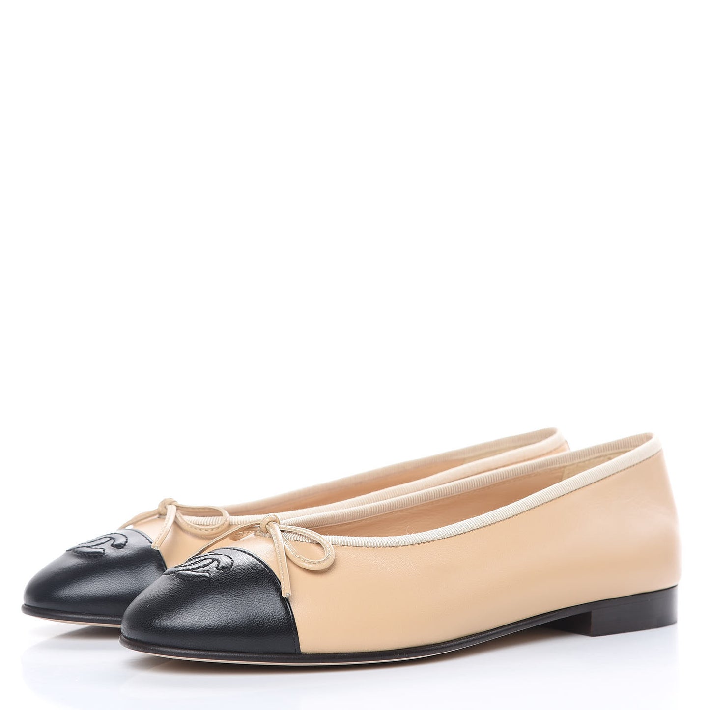 Lambskin Cap Toe CC Ballerina Flats 36.5 Beige Black