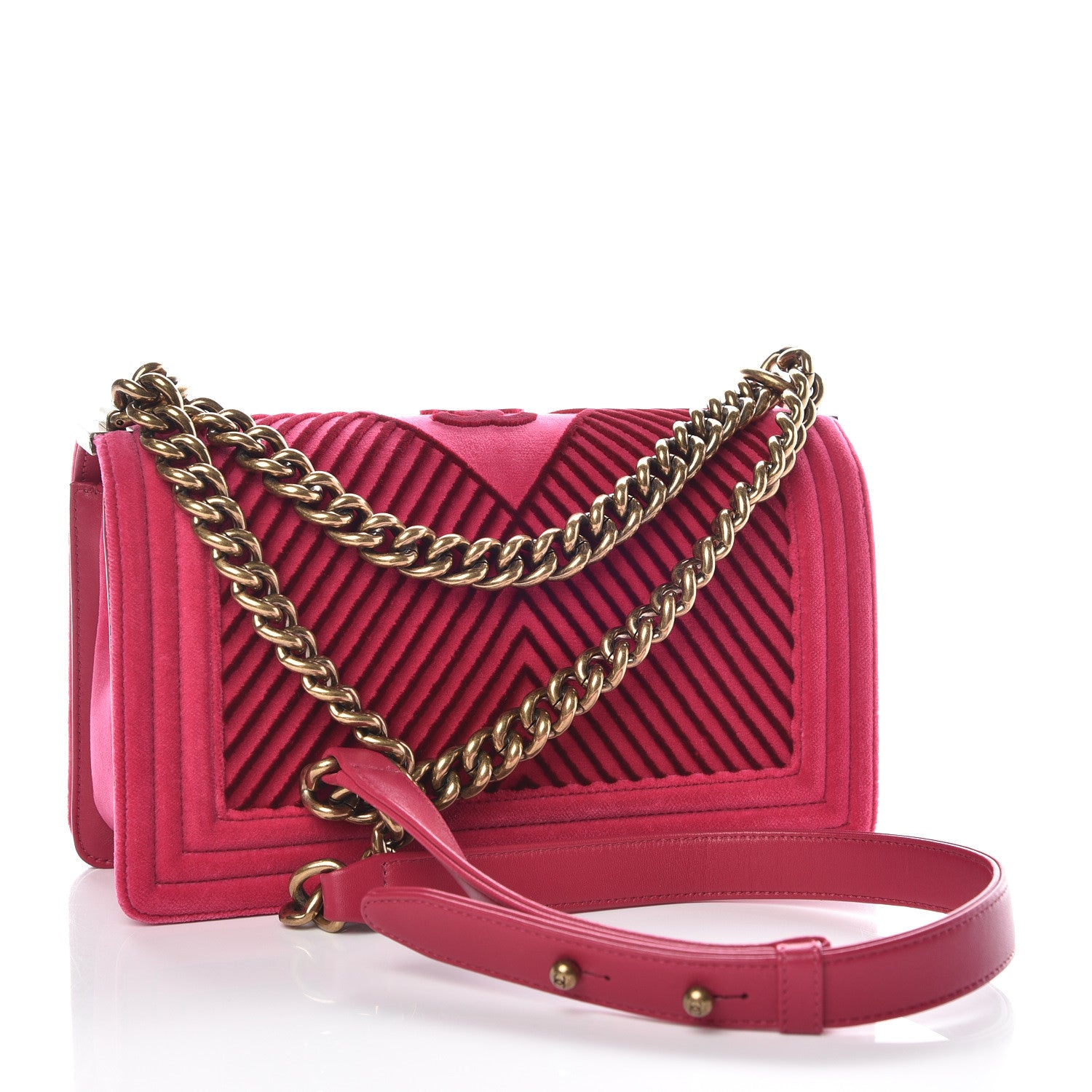 Chanel Velvet Chevron Medium Boy Flap Pink 3 of 13