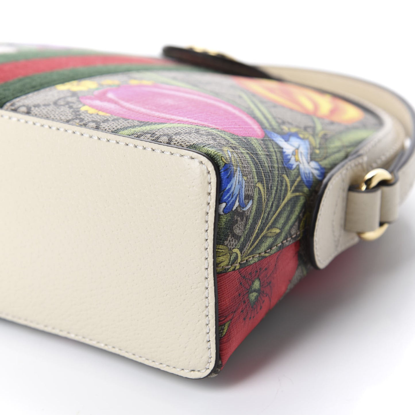 GG Supreme Monogram Flora Web GG Small Ophidia Dome Shoulder Bag White
