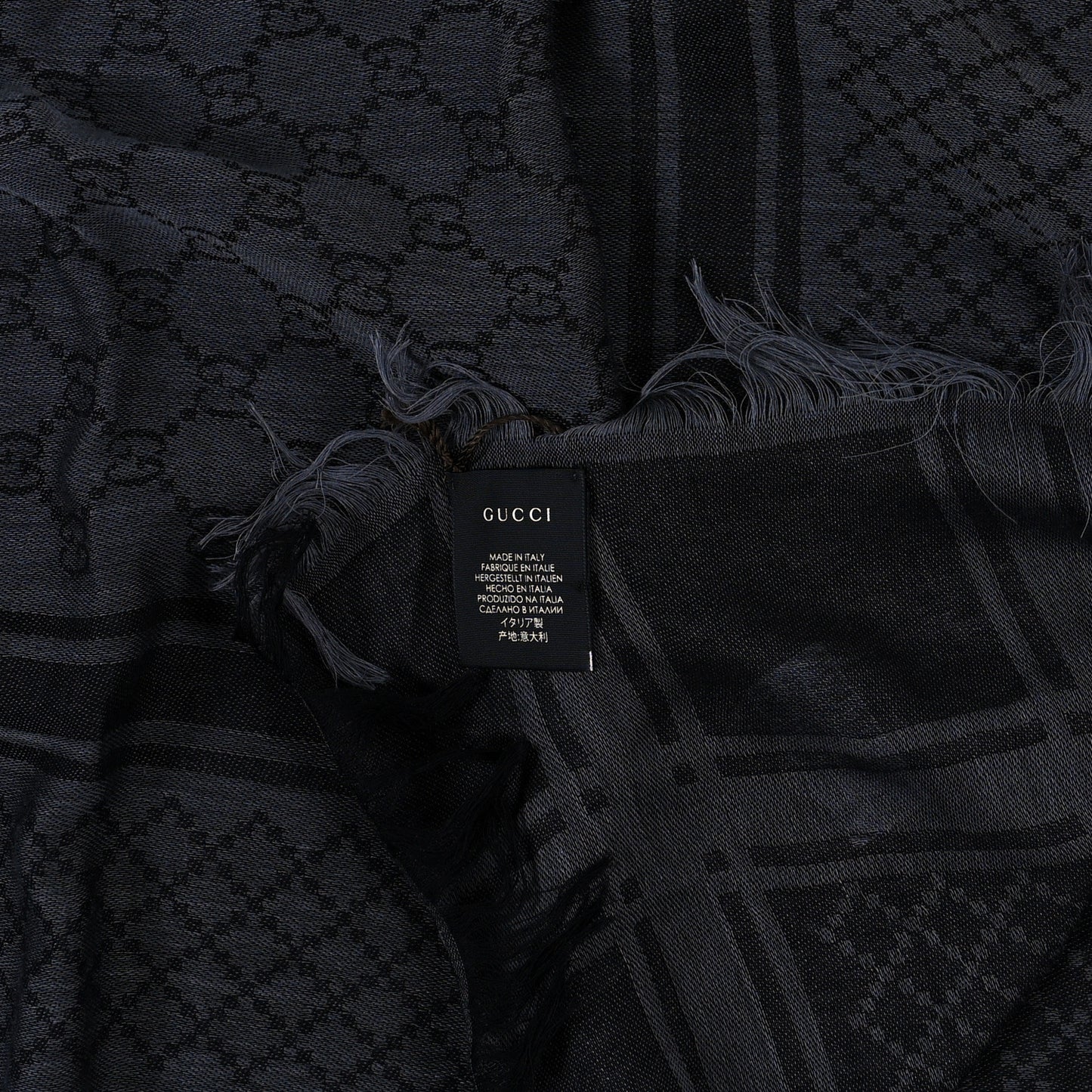 Wool Silk GG Monogram Diamante Plaid Surviee Shawl Graphite Black