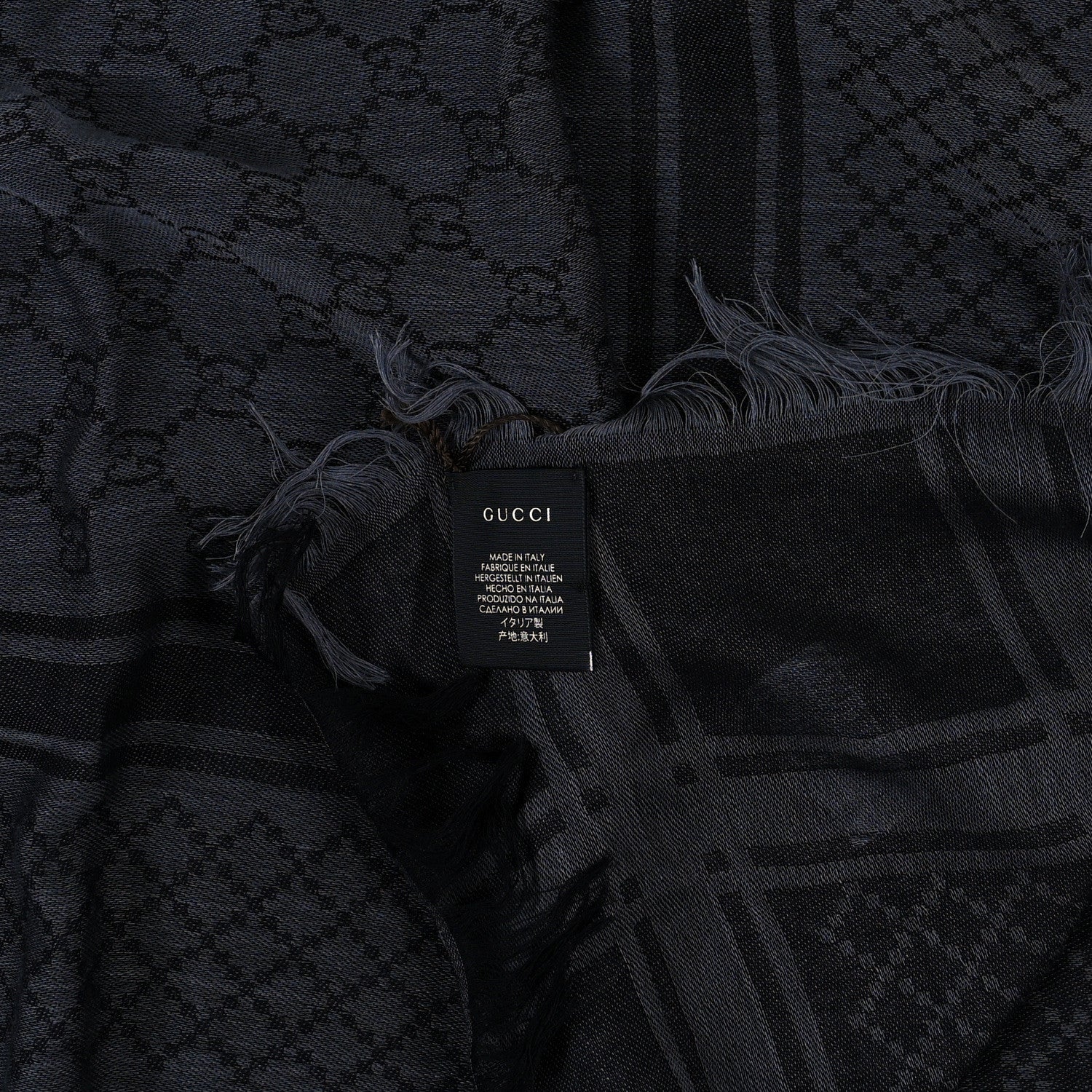 Gucci Wool Silk GG Monogram Diamante Plaid Surviee Shawl Graphite Black 3 of 3