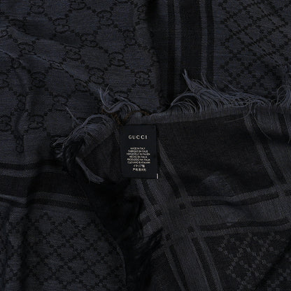 Gucci Wool Silk GG Monogram Diamante Plaid Surviee Shawl Graphite Black 3 of 3