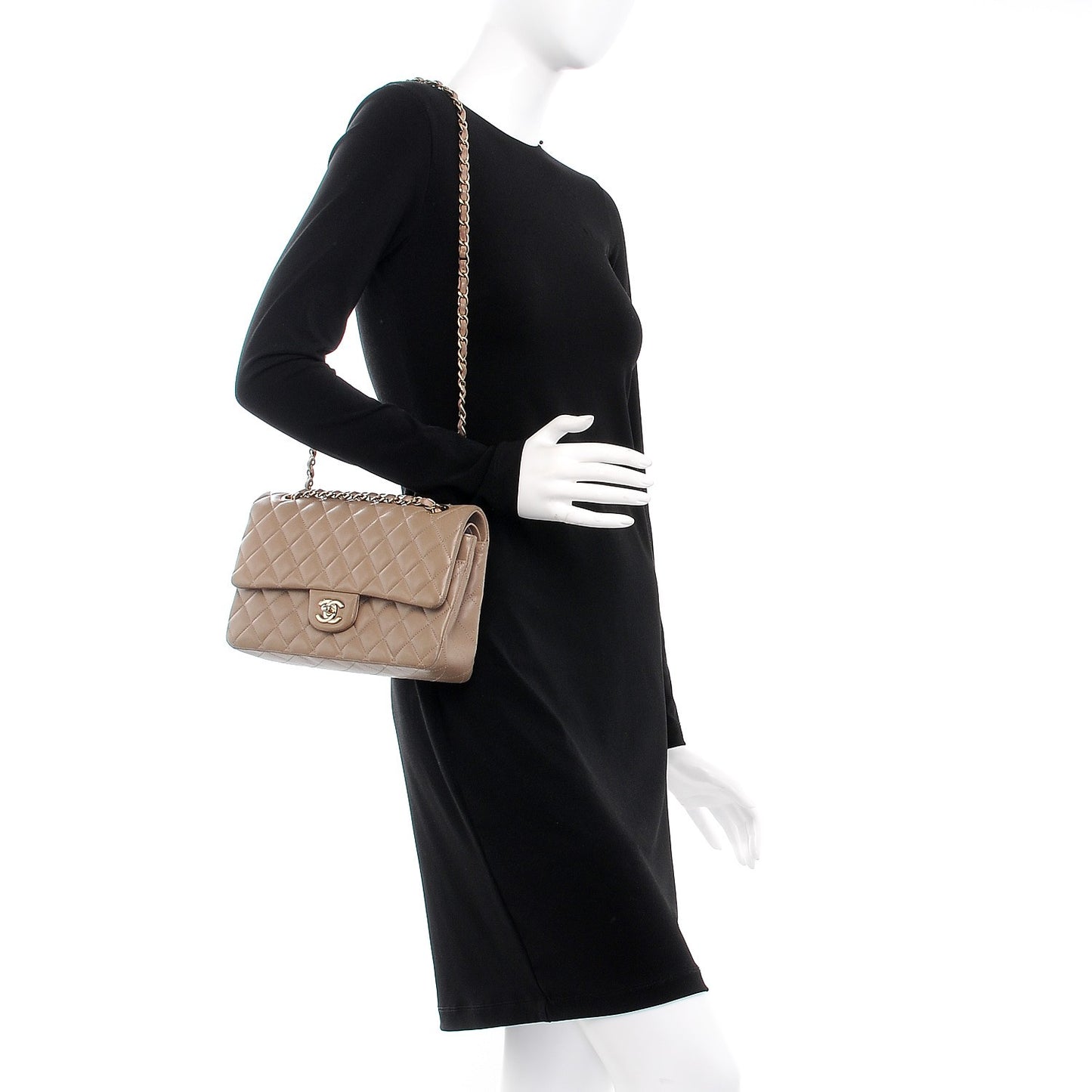 Lambskin Quilted Medium Double Flap Beige