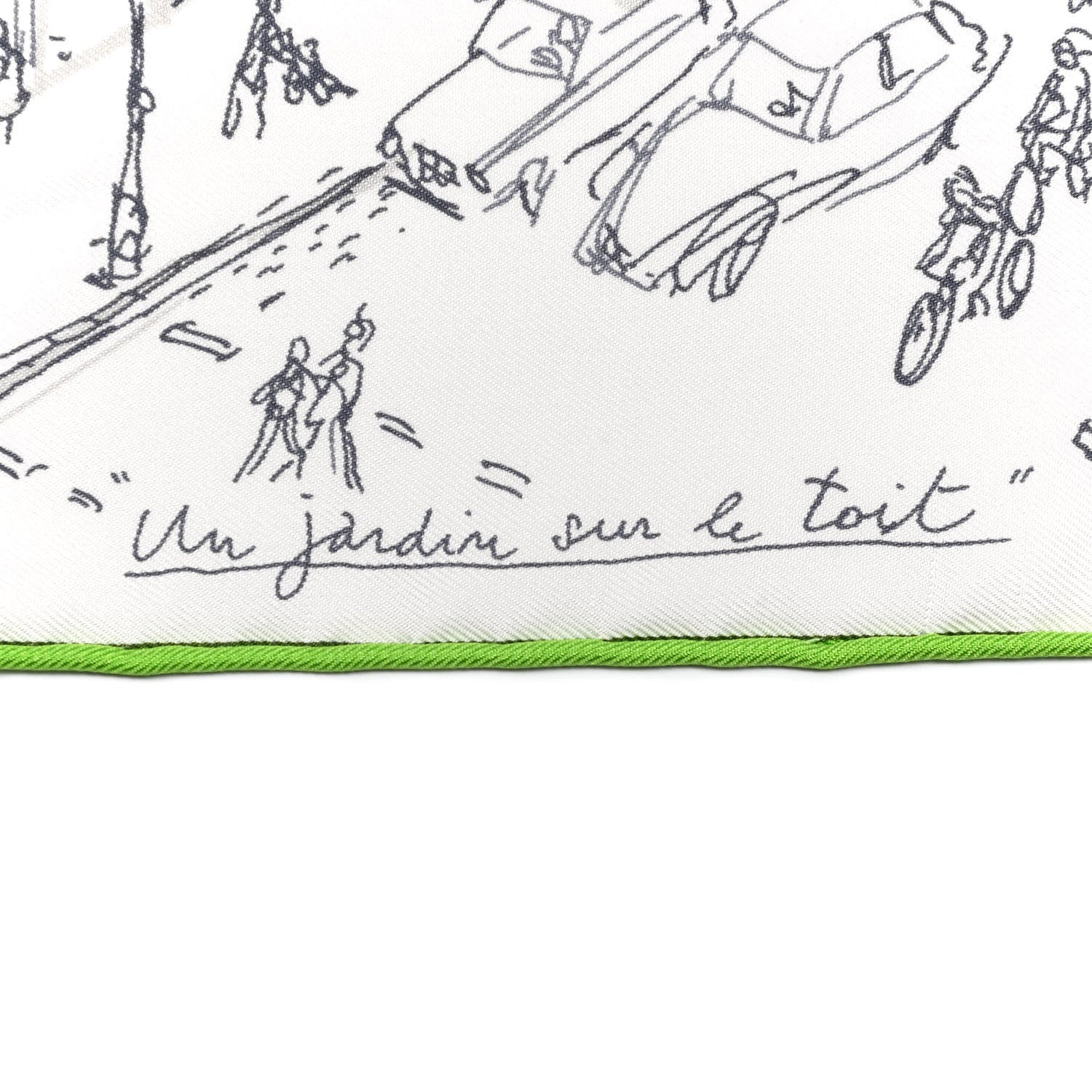 Hermes Silk Un Jardin Sur Le Toit Pocket Square White Jaune Vert 5 of 6
