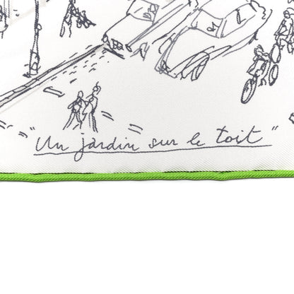 Hermes Silk Un Jardin Sur Le Toit Pocket Square White Jaune Vert 5 of 6