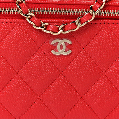 Chanel Caviar Quilted Small Vanity Case With Chain Red 8 of 11