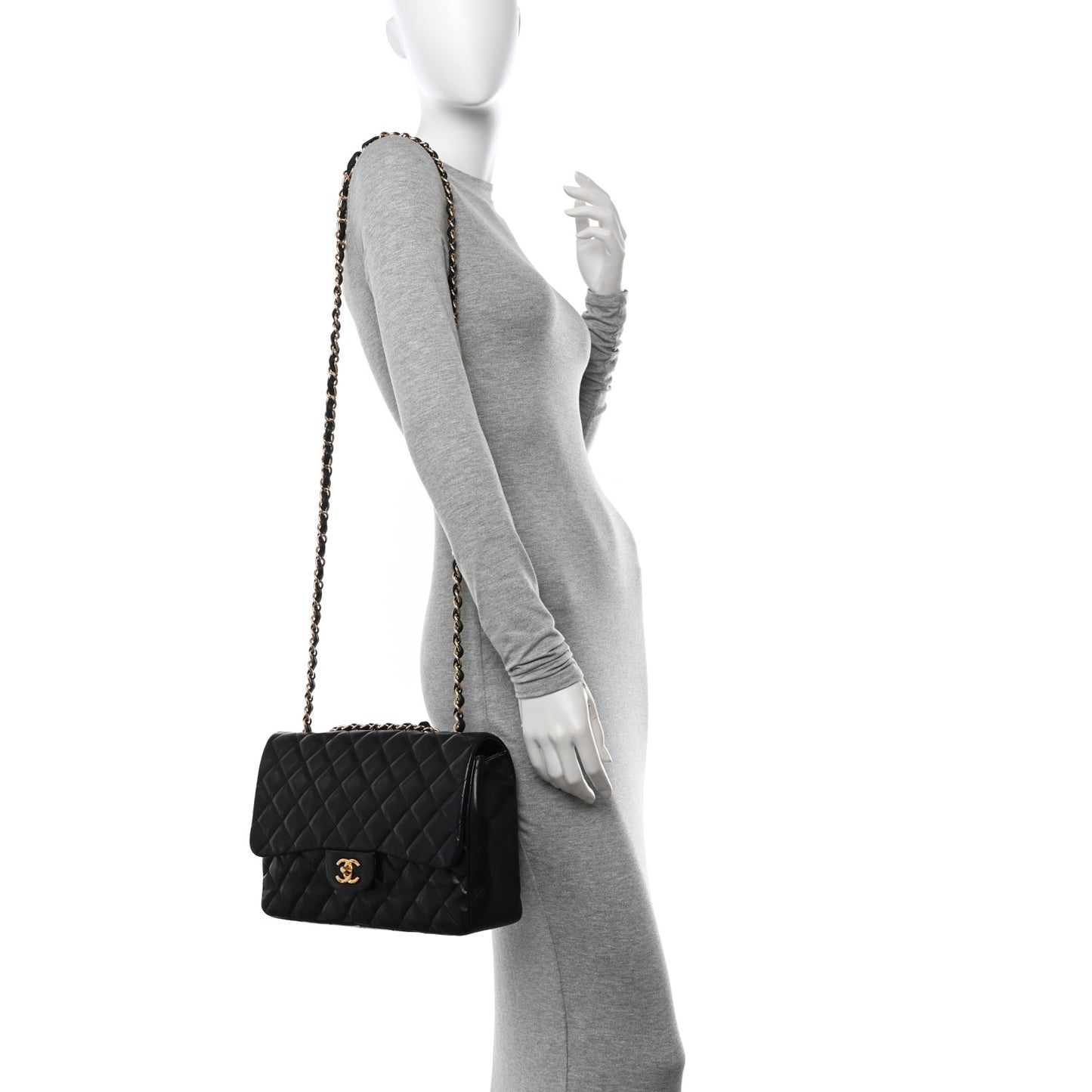 Lambskin Quilted Jumbo Single Flap Black