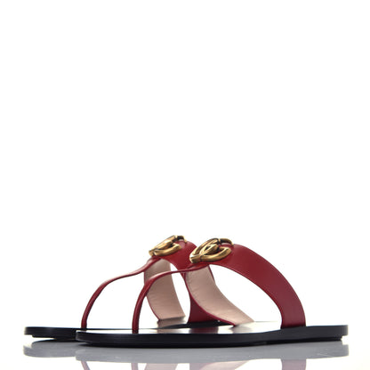 Gucci Calfskin GG Marmont Thong Sandals 38.5 Hibiscus Red 3 of 7