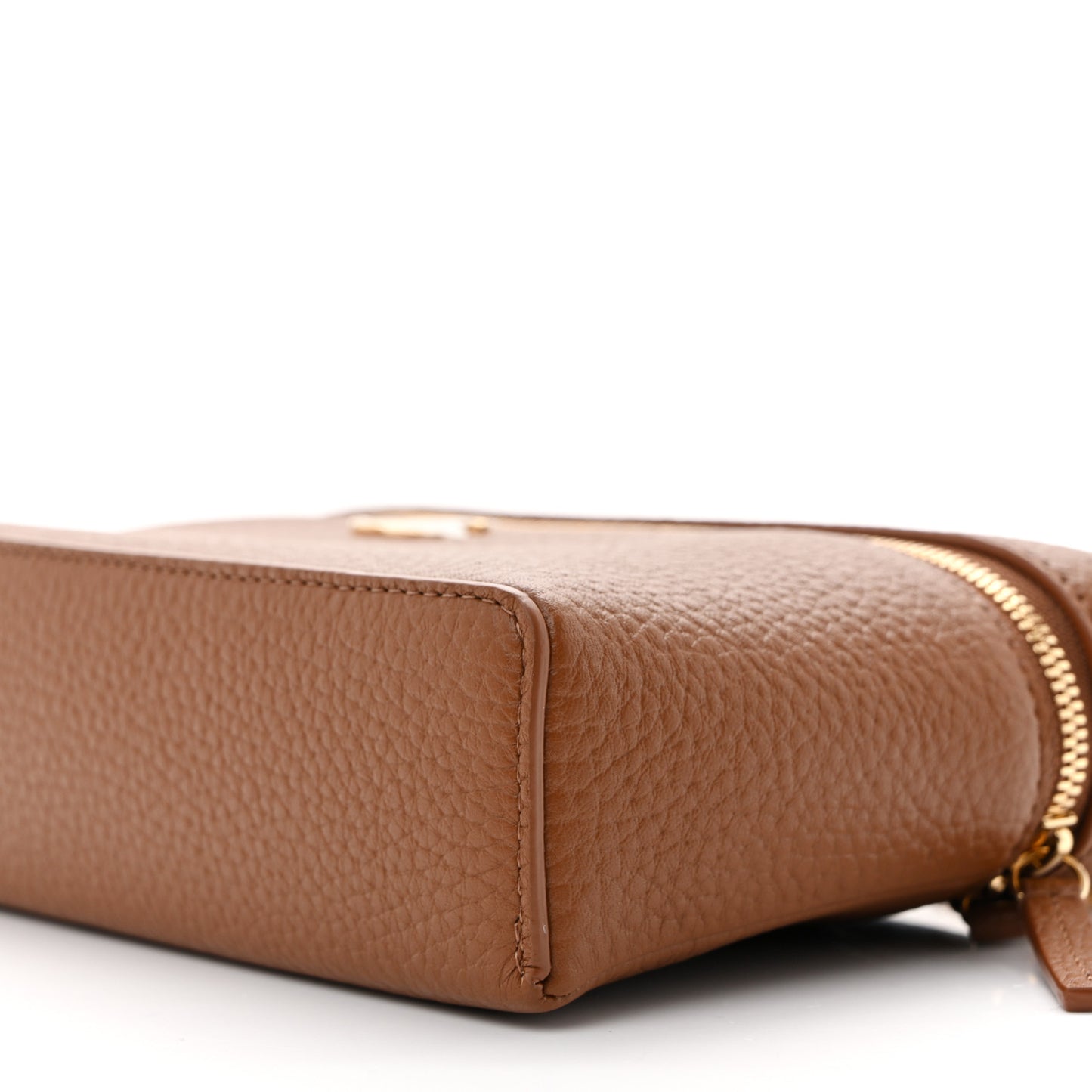 Grained Calfskin Top Handle Slim Vanity Case With Chain Camel