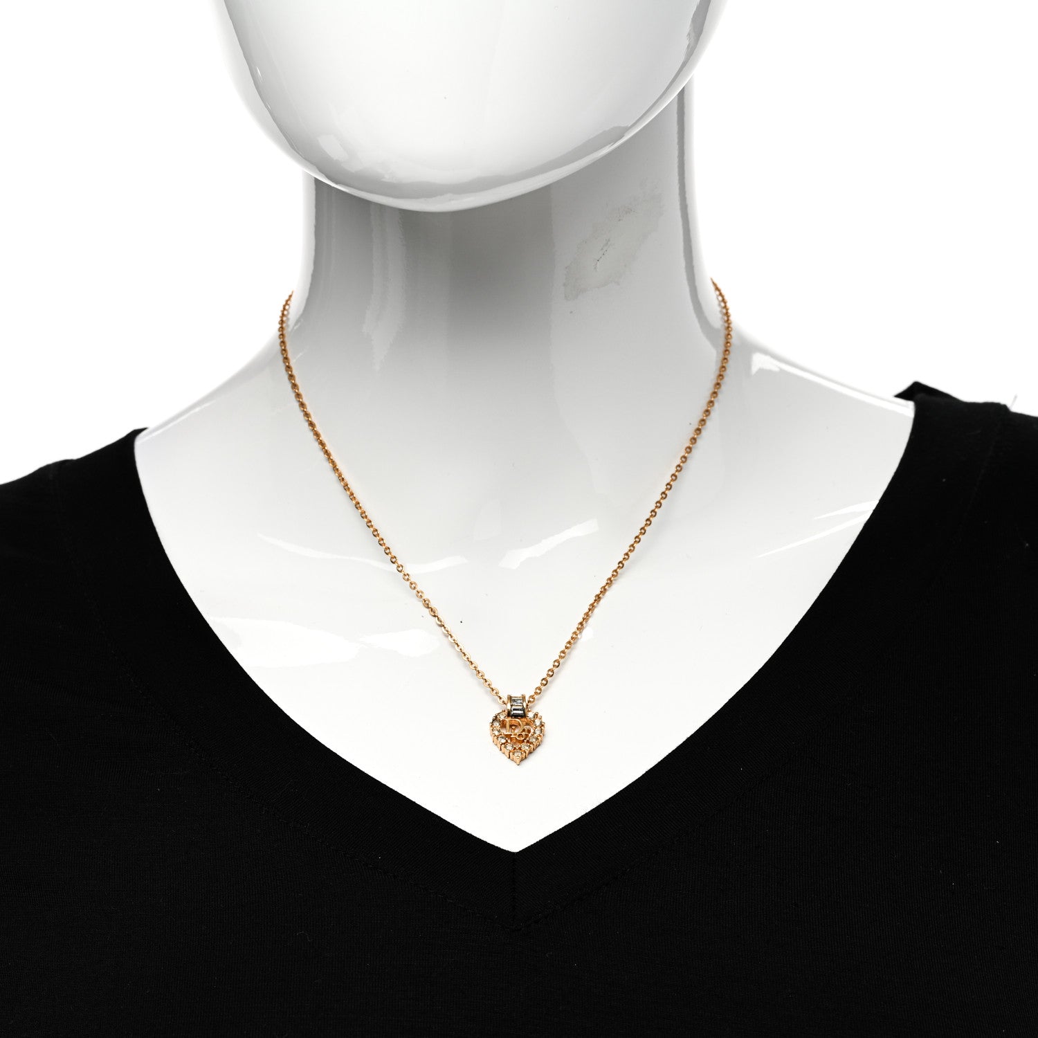 Christian Dior Crystal Heart Necklace Gold 2 of 5