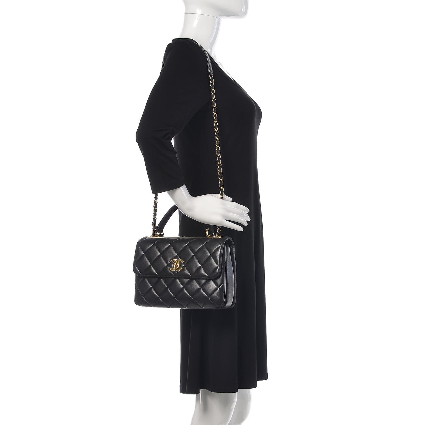 Lambskin Quilted Small Trendy CC Dual Handle Flap Bag Black
