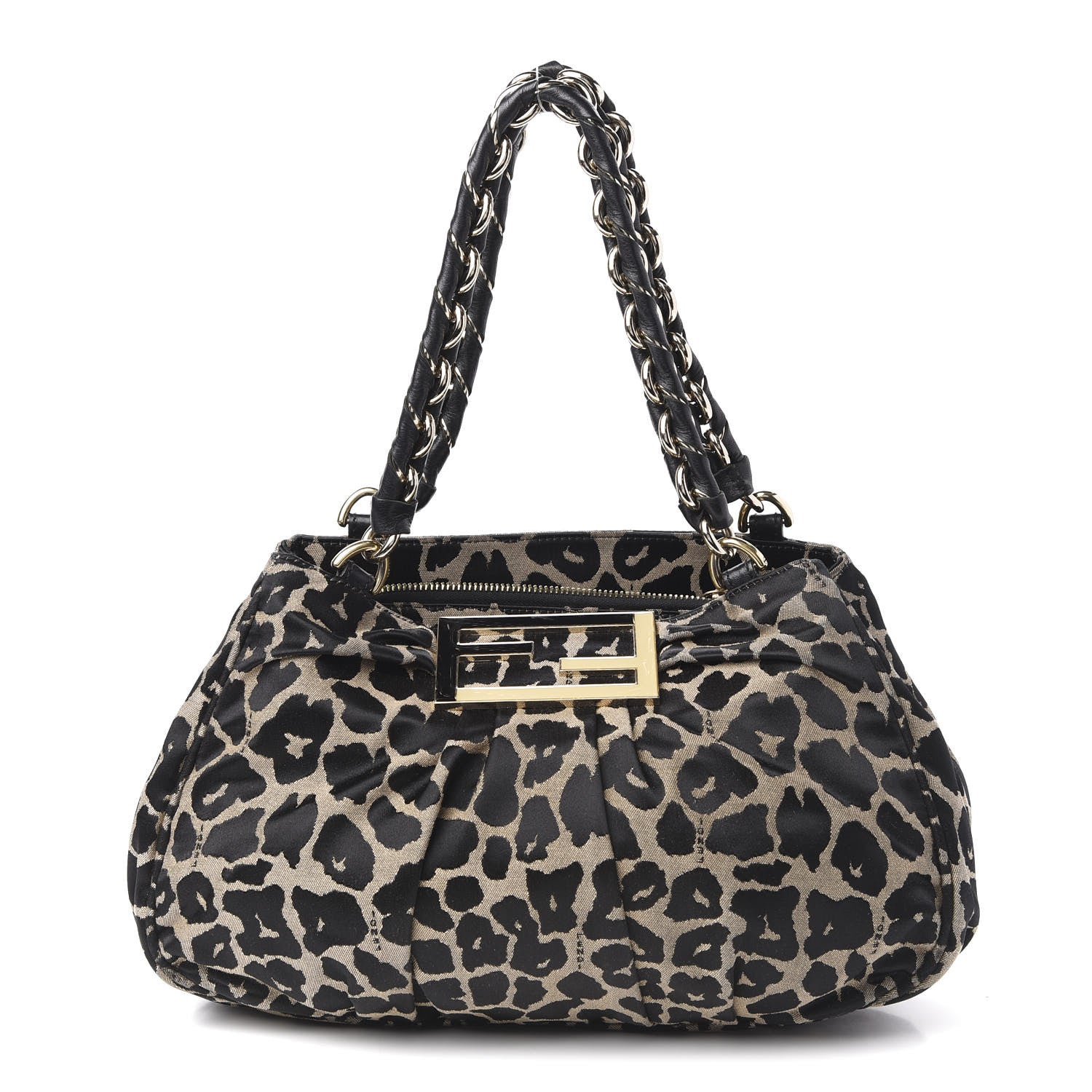 Fendi Jacquard Leopard Print Small Mia Tote Taupe Black 1 of 9