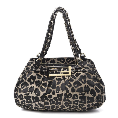Fendi Jacquard Leopard Print Small Mia Tote Taupe Black 1 of 9