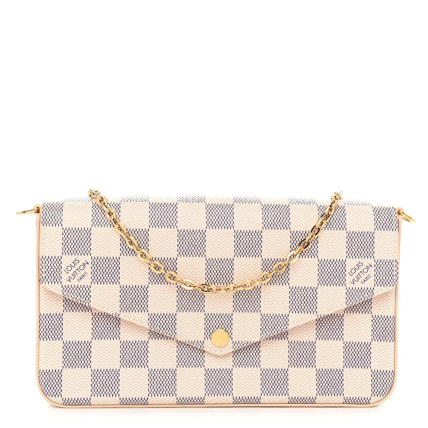 Louis Vuitton Damier Azur Pochette Felicie Chain Wallet Rose Ballerine 1 of 11