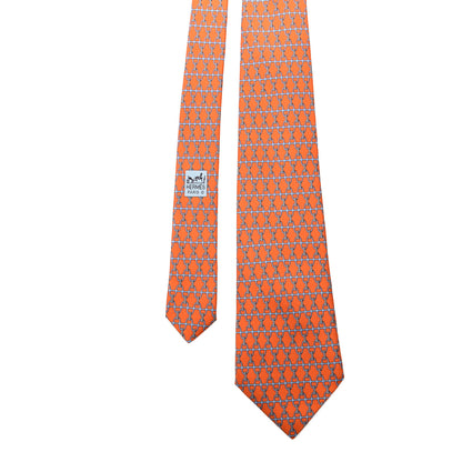 Hermes Printed Silk Mens Neck Tie Orange 1 of 5