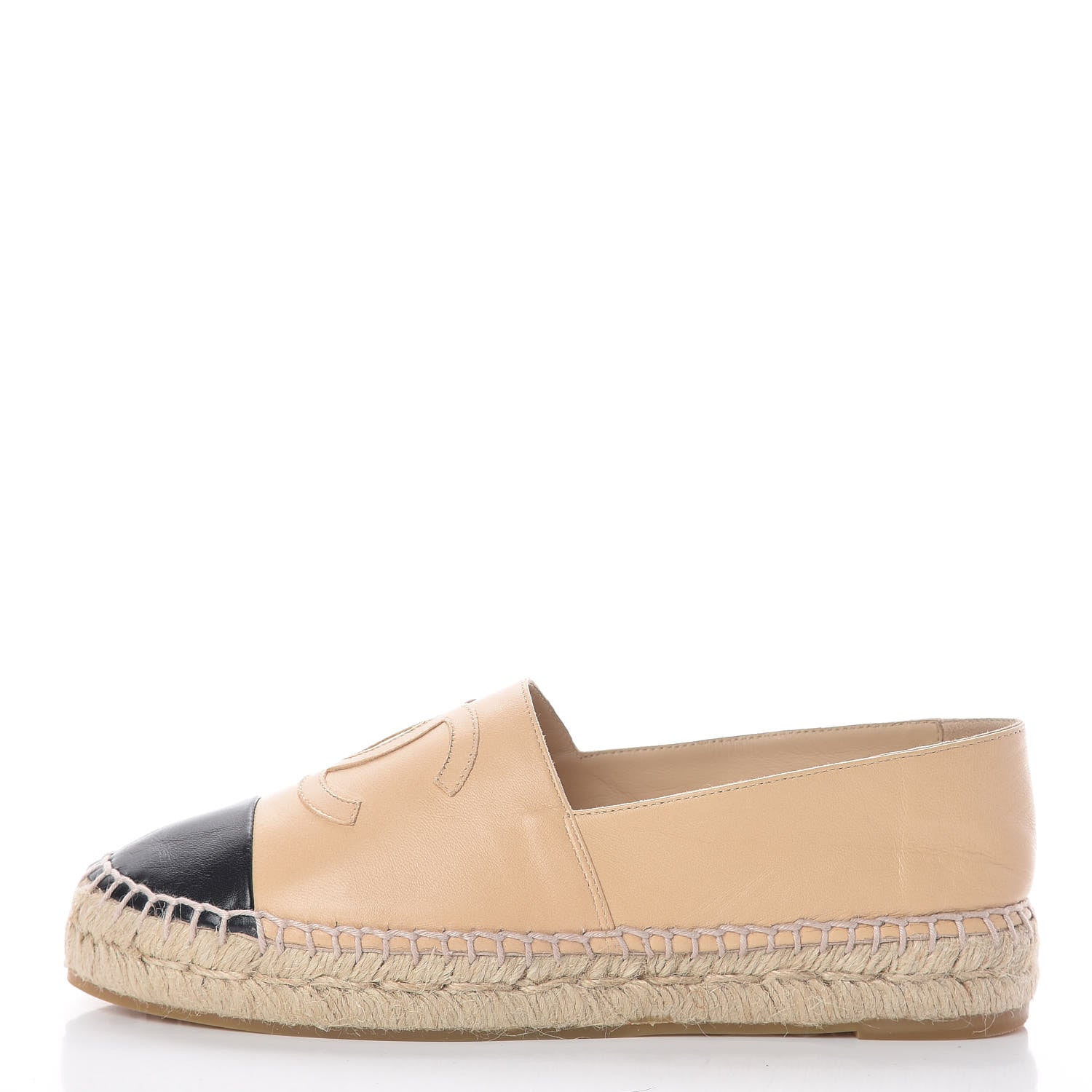 Chanel Lambskin CC Espadrilles 38 Beige Black 1 of 8