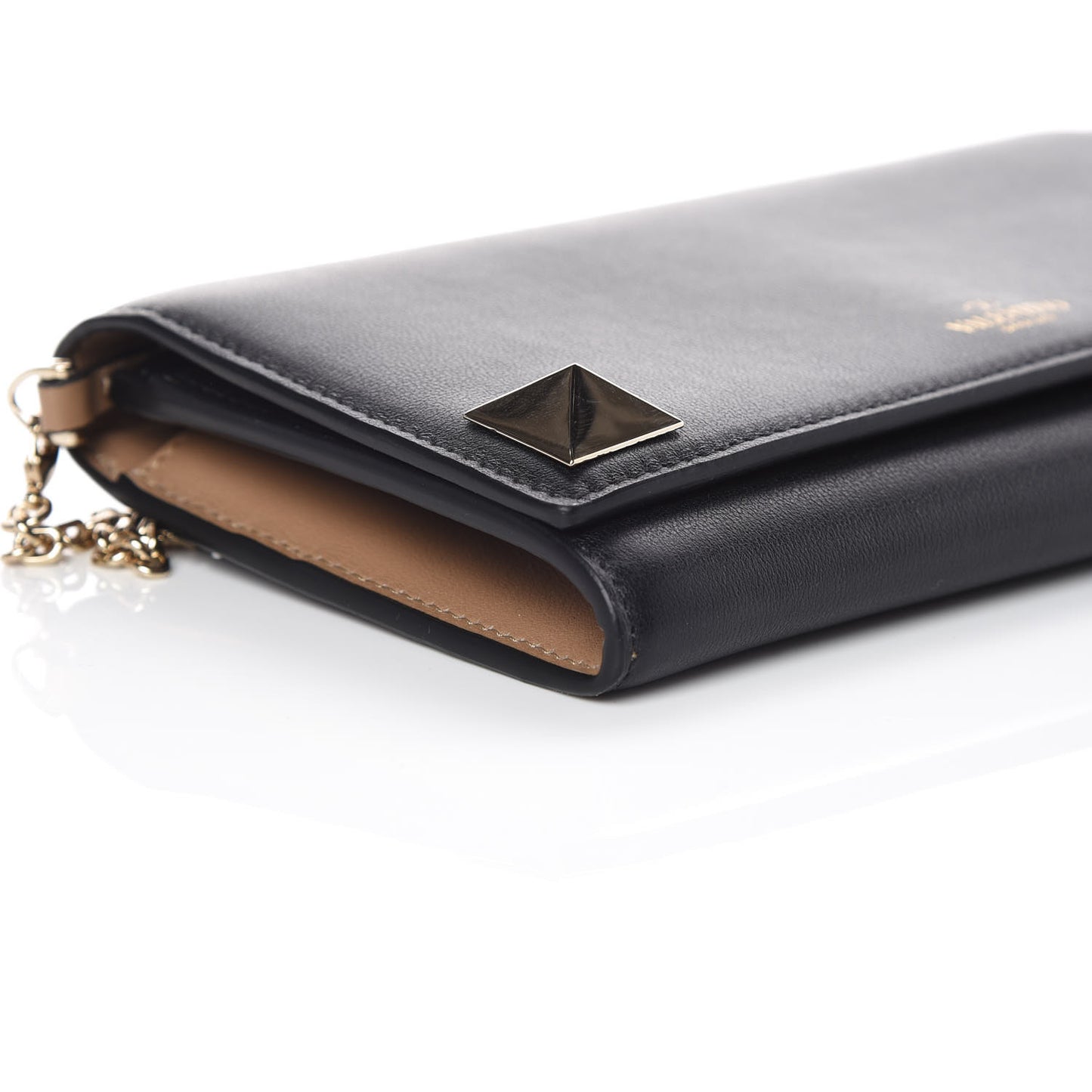 Calfskin Stud Flap Wallet On Chain Black
