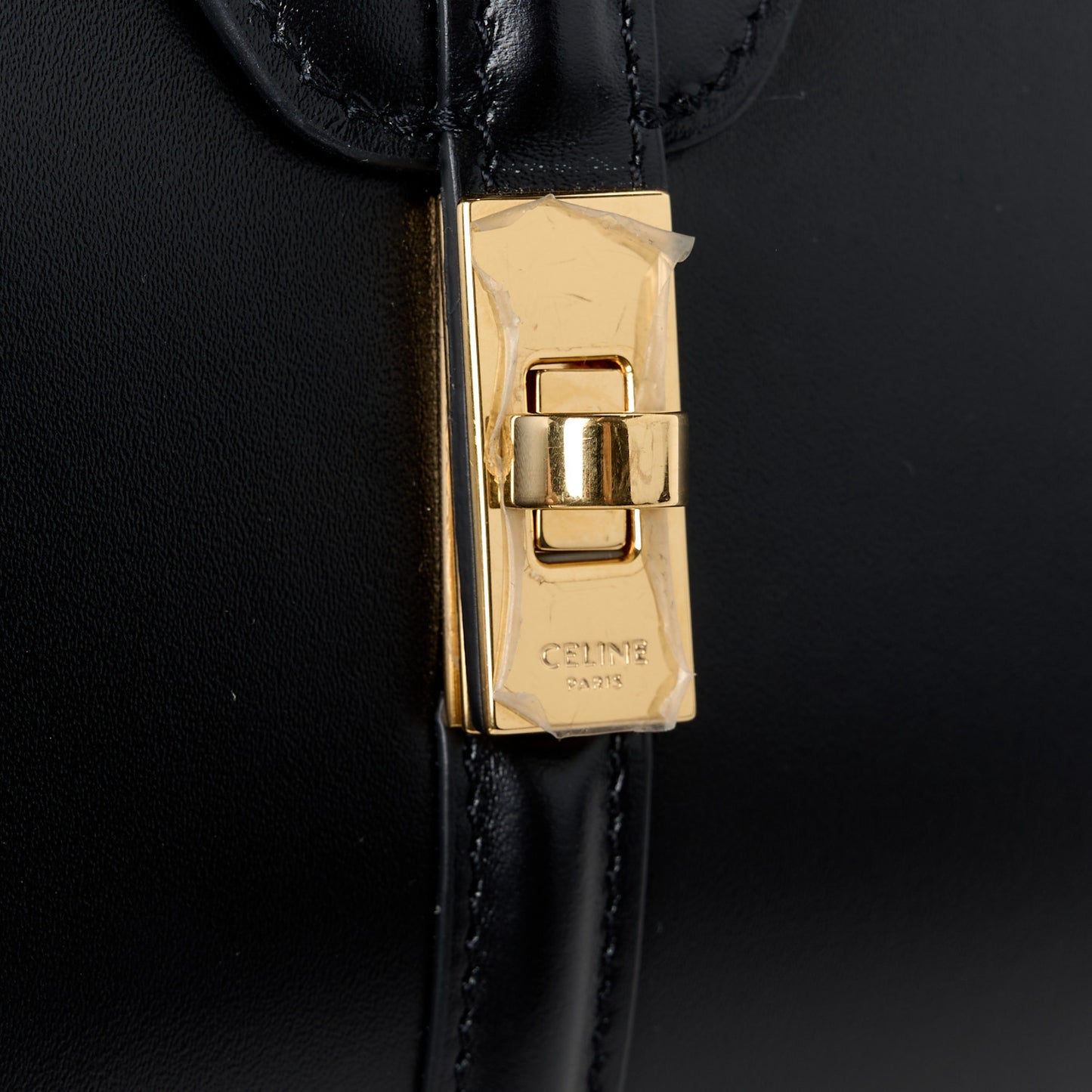 Satinated Calfskin Mini 16 Top Handle Bag Black