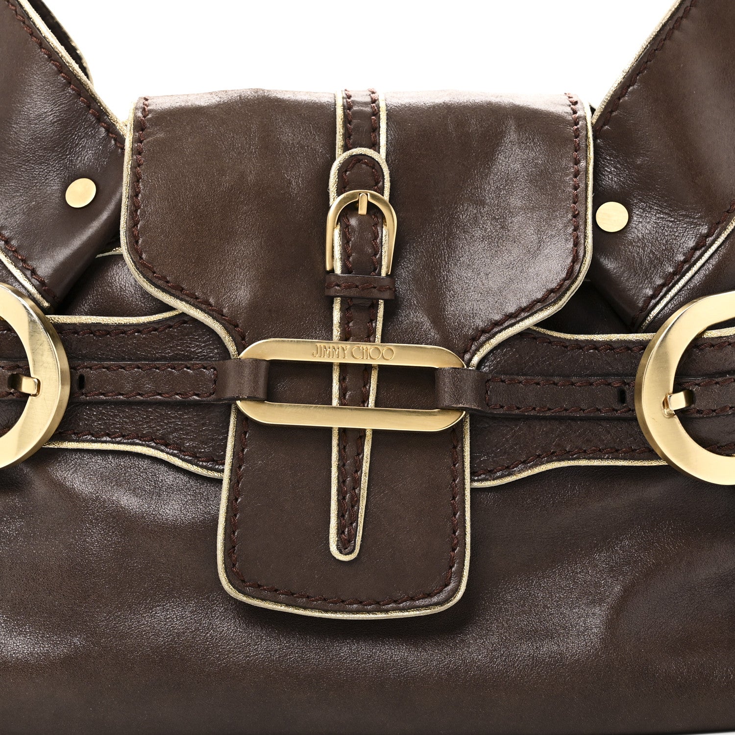 Jimmy Choo Calfskin Tulita Brown Gold 7 of 9