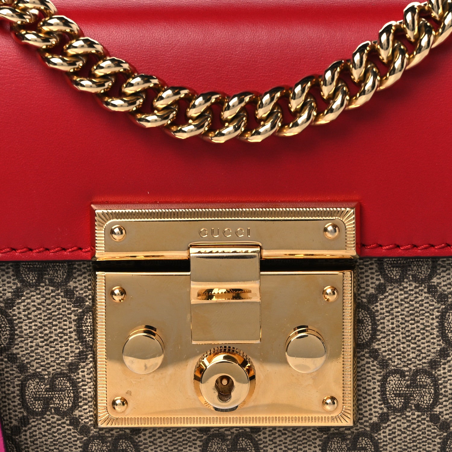 Gucci GG Supreme Monogram Calfskin Small Padlock Shoulder Bag Beige Hibiscus Red New Rosette 9 of 11