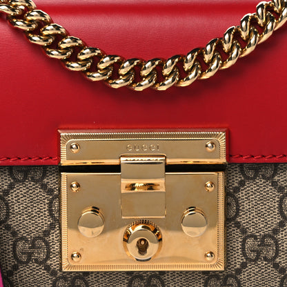 Gucci GG Supreme Monogram Calfskin Small Padlock Shoulder Bag Beige Hibiscus Red New Rosette 9 of 11