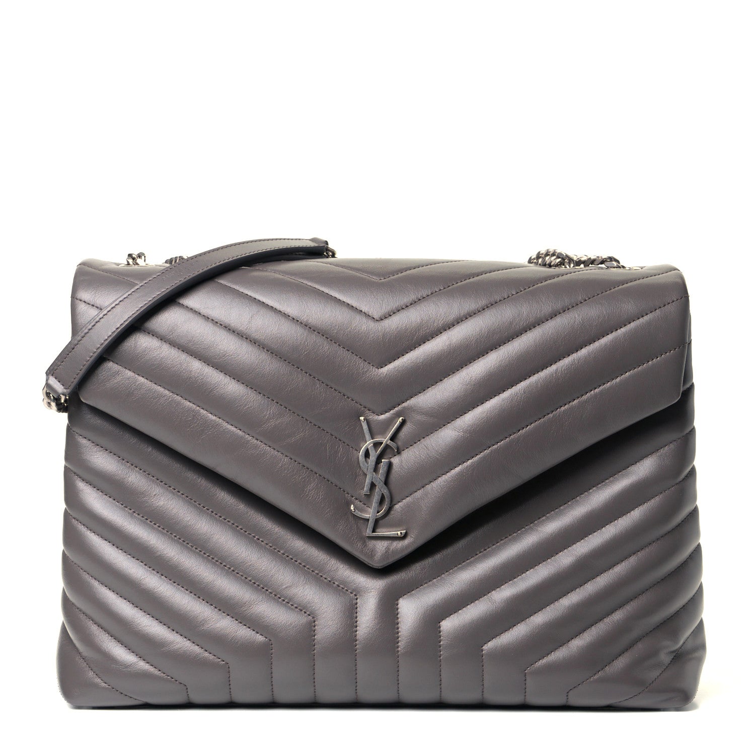 Saint Laurent Calfskin Y Quilted Monogram Large Loulou Chain Satchel Earth 1 of 4