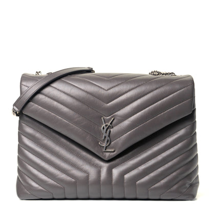 Saint Laurent Calfskin Y Quilted Monogram Large Loulou Chain Satchel Earth 1 of 4