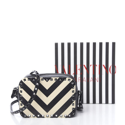 Valentino Garavani Vitello Chevron Rockstud Camera Crossbody Bag Light Ivory Black 10 of 10