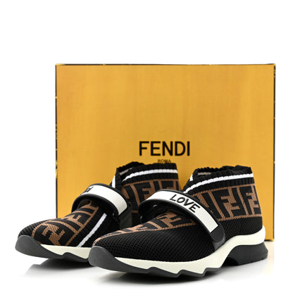 Fendi Stretch Yarn FF Stiff Band Rockoko Sneakers 39 Black White Tobacco 9 of 9