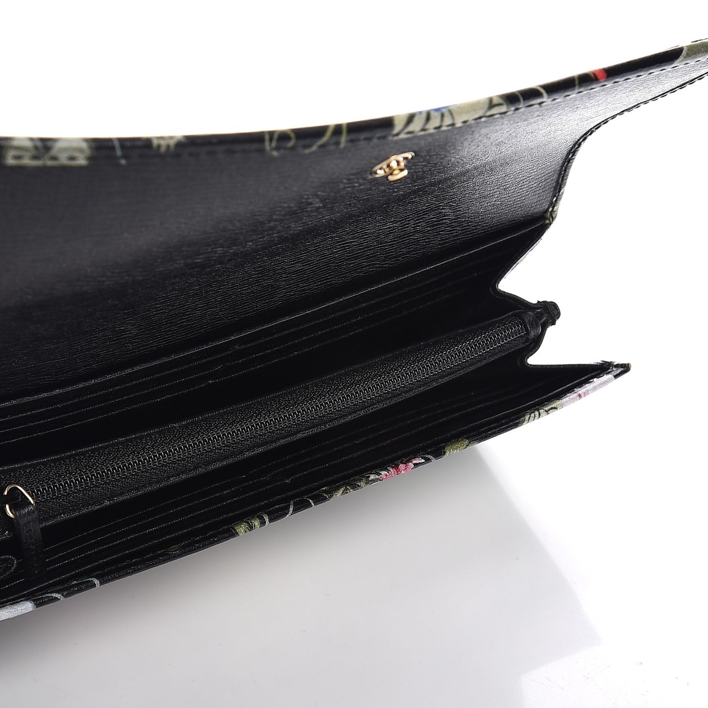 Shangai Calfskin Flora Knight Flap Wallet Black