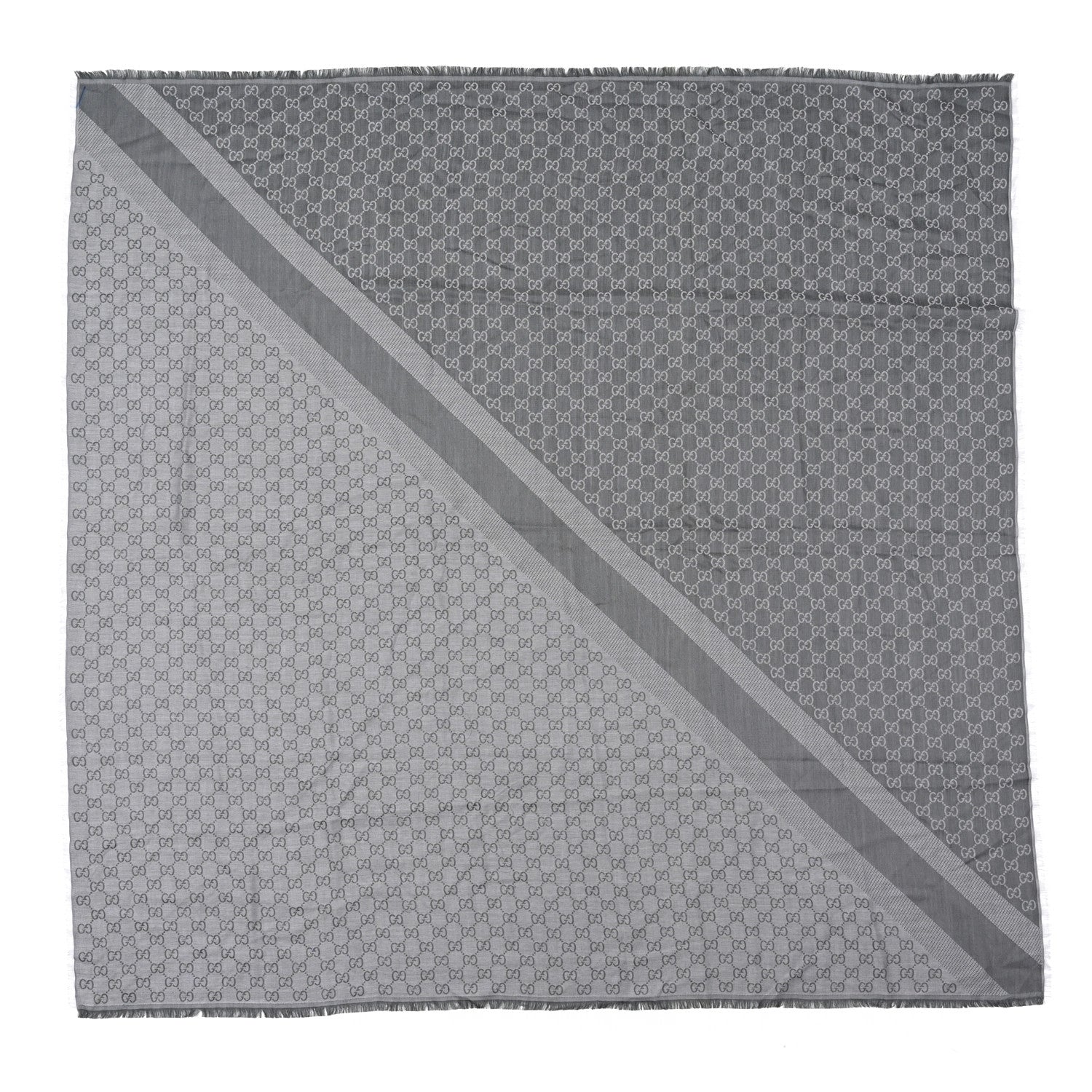 Gucci Wool Silk Monogram GGWeb Fringe Shawl Pearl Medium Grey 1 of 4