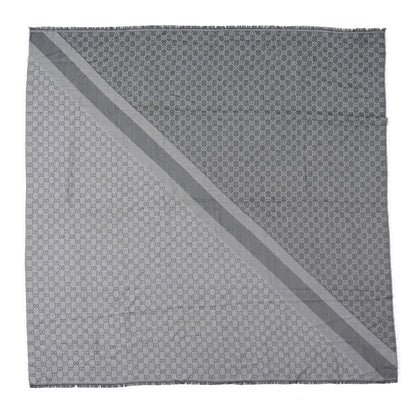 Gucci Wool Silk Monogram GGWeb Fringe Shawl Pearl Medium Grey 1 of 4