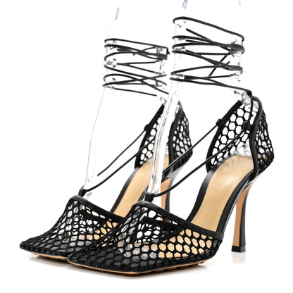 Bottega Veneta Mesh Nappa Stretch Ankle Tie Sandals 38 Black 3 of 9